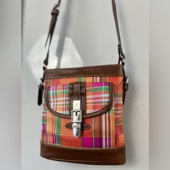 REDUCED!! Chaps Ralph Lauren Traveler Orange Avalon Madras Crossbody Sling Bag - Picture 8 of 12